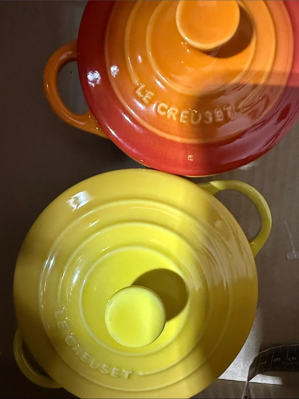 NWOT LE CREUSET Mini Cocotte Pair in Yellow and Flame